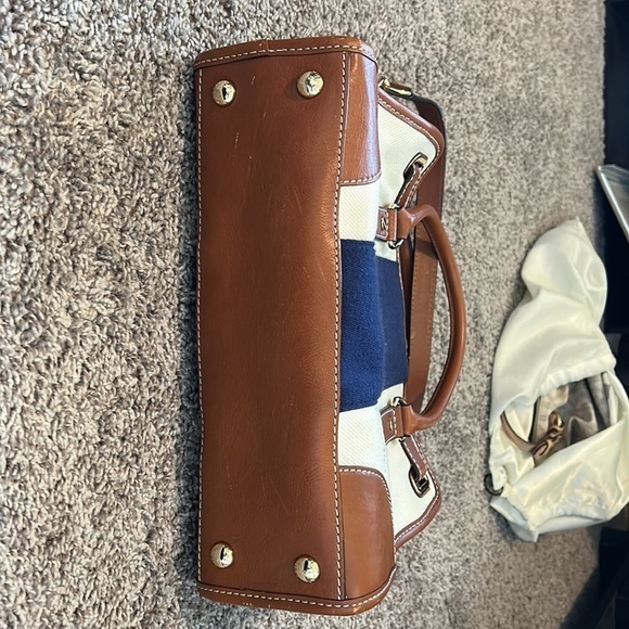 Michael Kors Hamilton Purse, Navy & Cream satchel, Classy Work bag, canvas tote - Picture 13 of 13